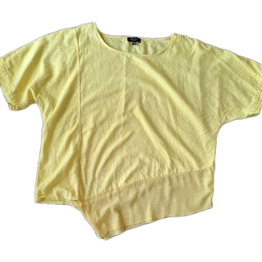 Melissa Paige Linen Blend Asymmetrical Oversize Shirt Top 1X Yellow Lagenlook